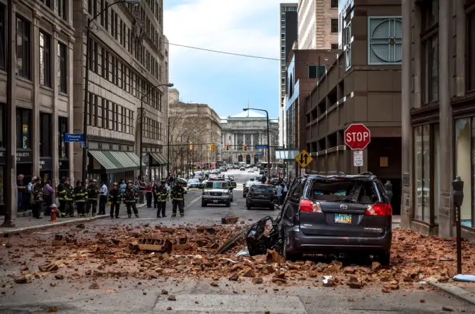 Building Falls to The Street in Cleveland