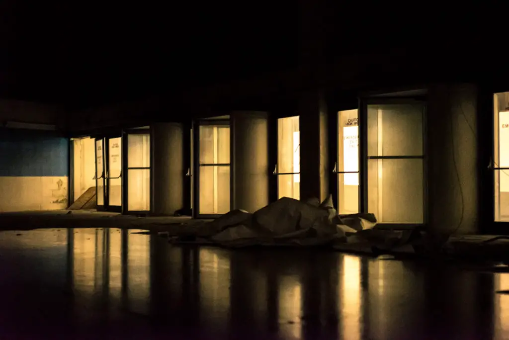 abandoned silverdome stadium in pontiac michigan entrance at night