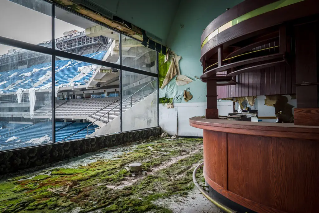 bar inside abandoned silverdome stadium in pontiac michigan