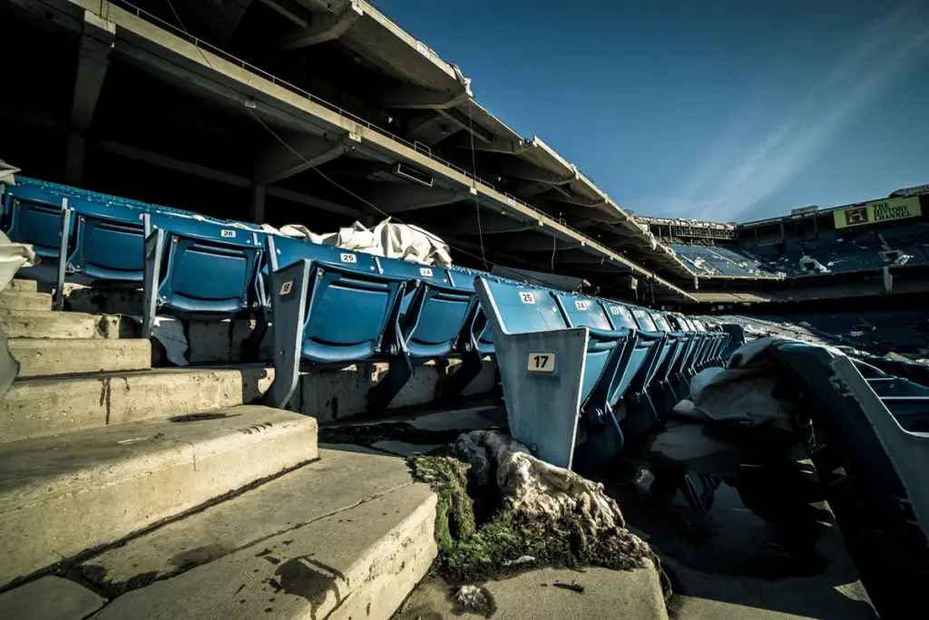 seats in abandoned silverdome stadium in pontiac michigan