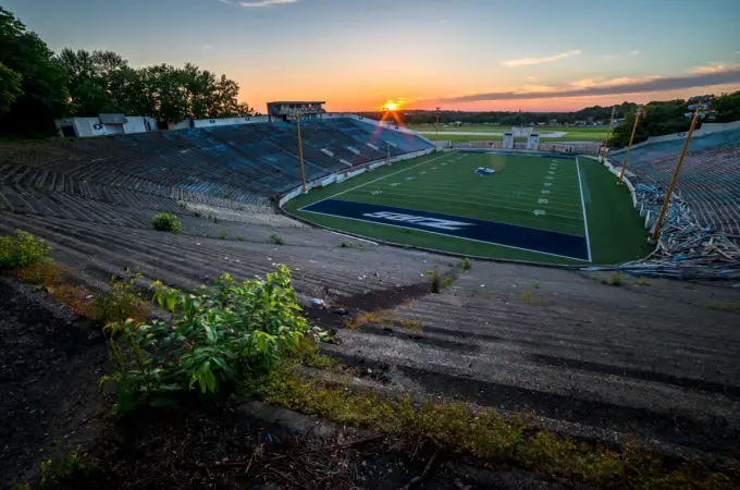 Abandoned Akron Rubber Bowl Stadium Comes Down