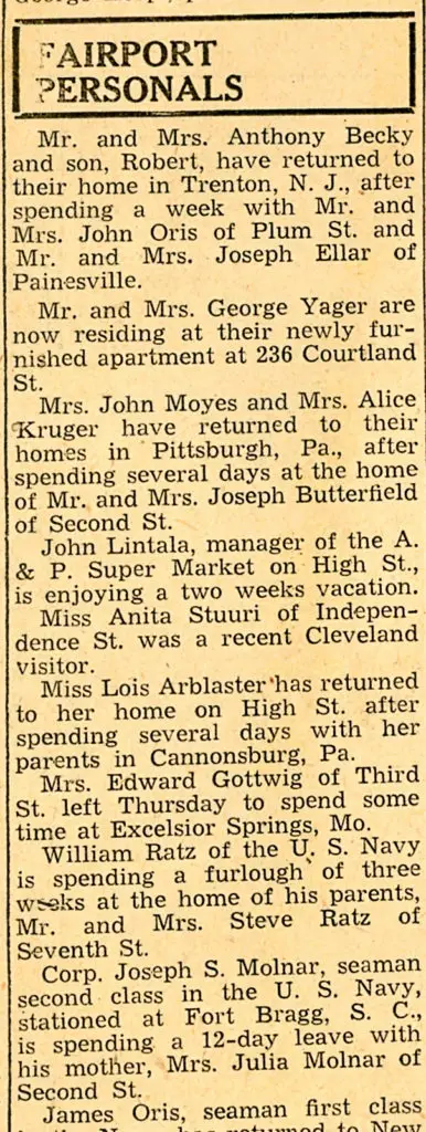 1940s painesville ohio newspaper