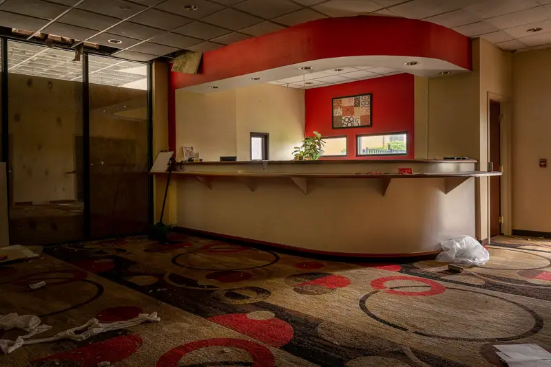 abandoned hotel lobby