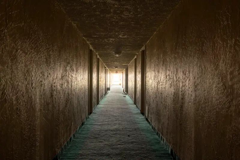 abandoned hotel hallway