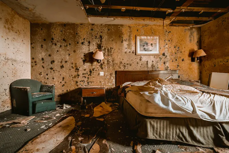 abandoned hotel room