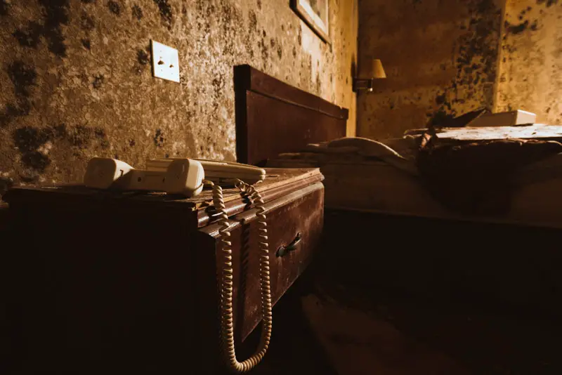 phone in abandoned hotel room