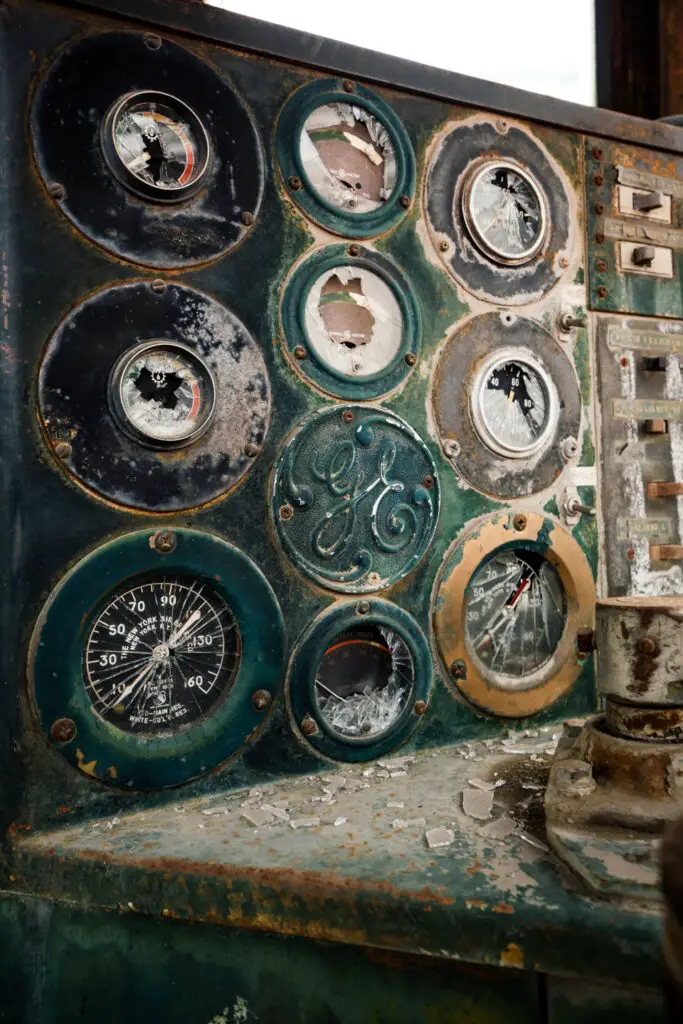 A panel made by General Electric in a train car at Larry's Truck & Electric