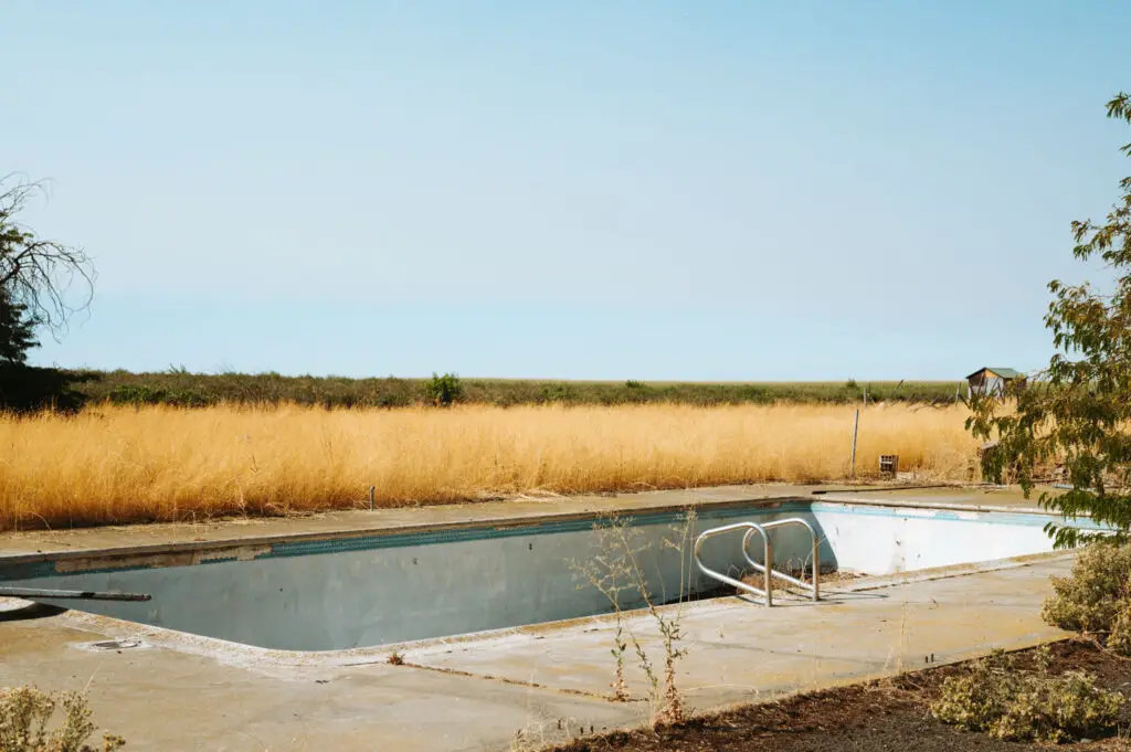abandoned pool in ordnance ghost town in oregon