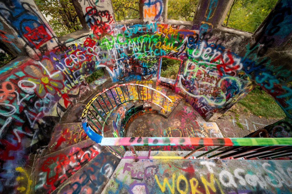 graffiti-covered abandoned mt wood castle in west virginia
