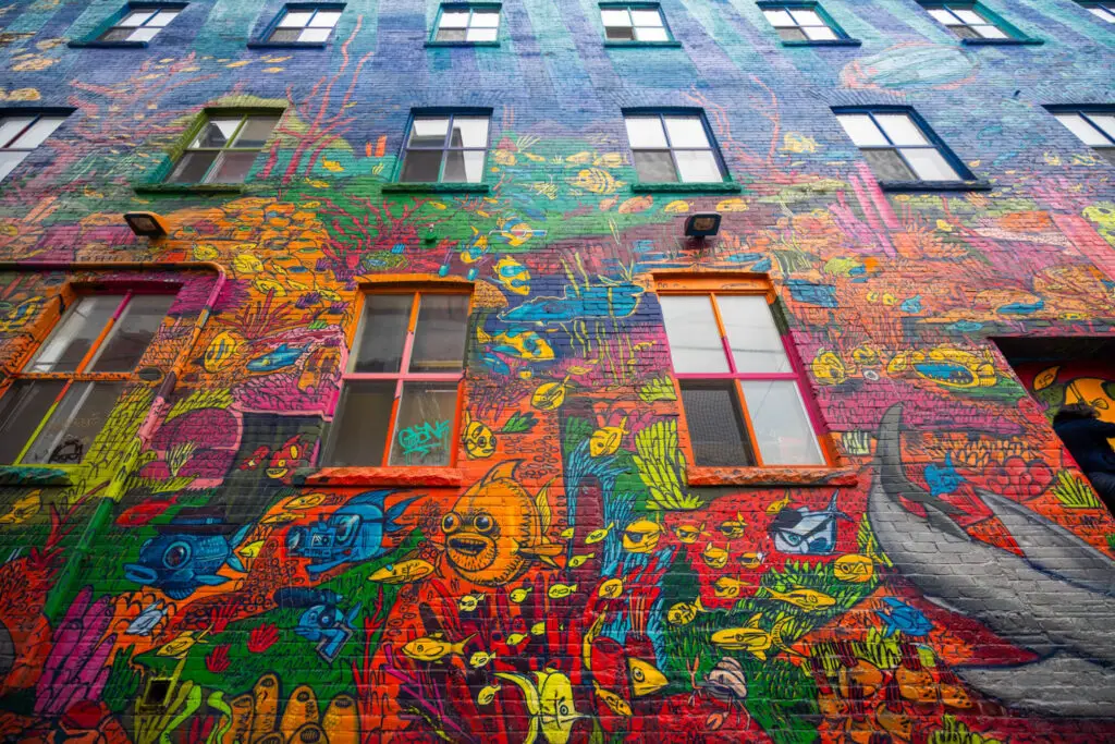 walls full of graffiti in toronto graffiti alley