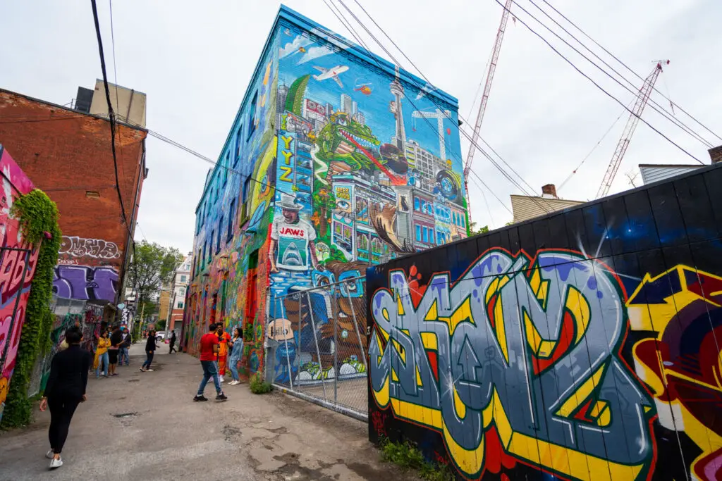 walls full of graffiti in toronto graffiti alley