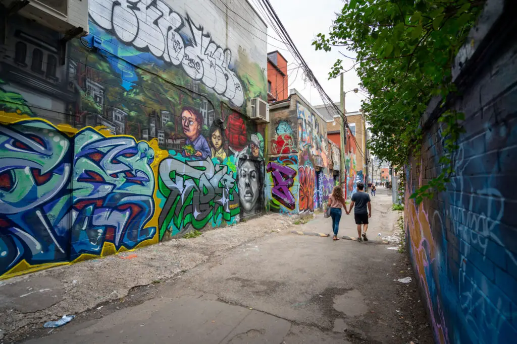 walls full of graffiti in toronto graffiti alley