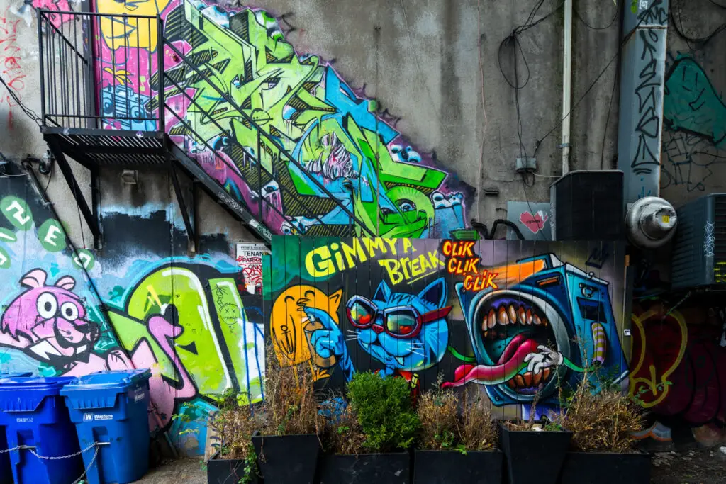 walls full of graffiti in toronto graffiti alley