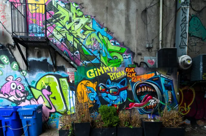 walls full of graffiti in toronto graffiti alley