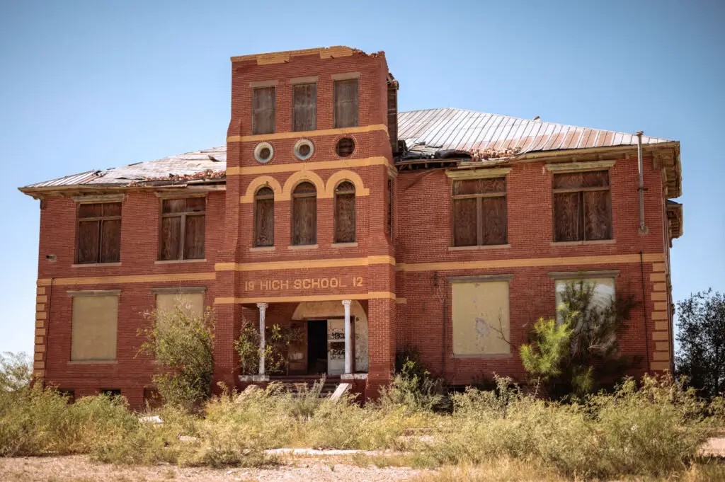 abandoned school in the ghost town of Verhalen Texas