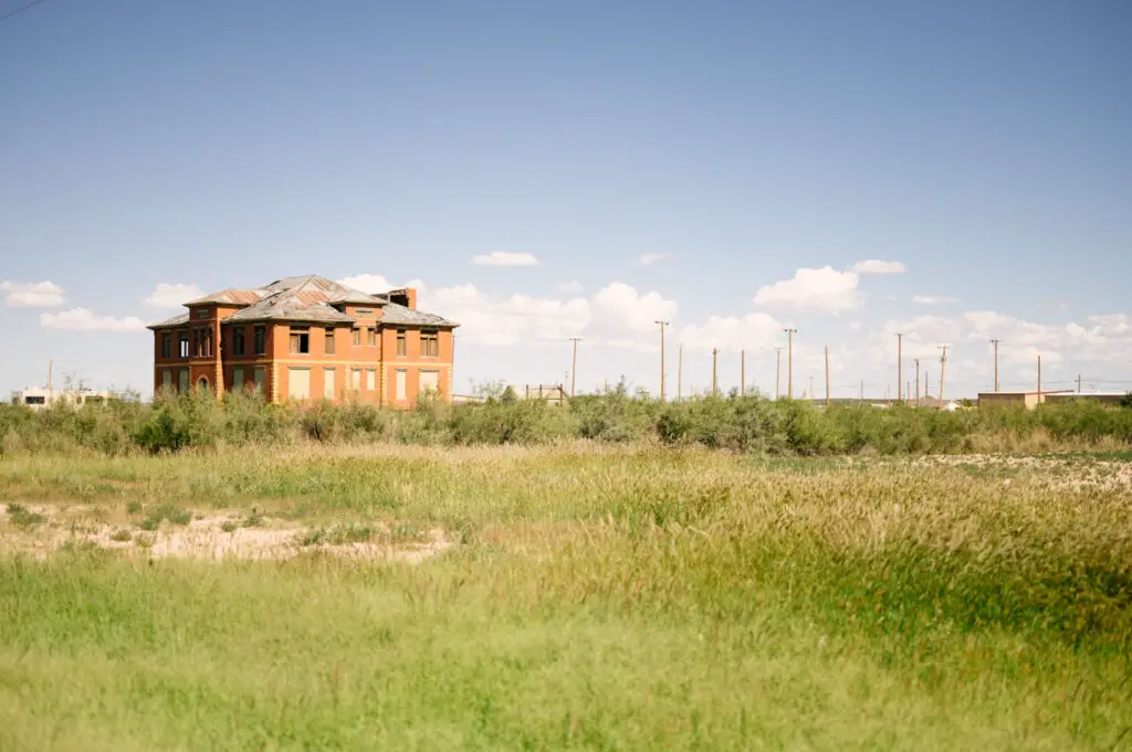 abandoned school in the ghost town of Verhalen Texas