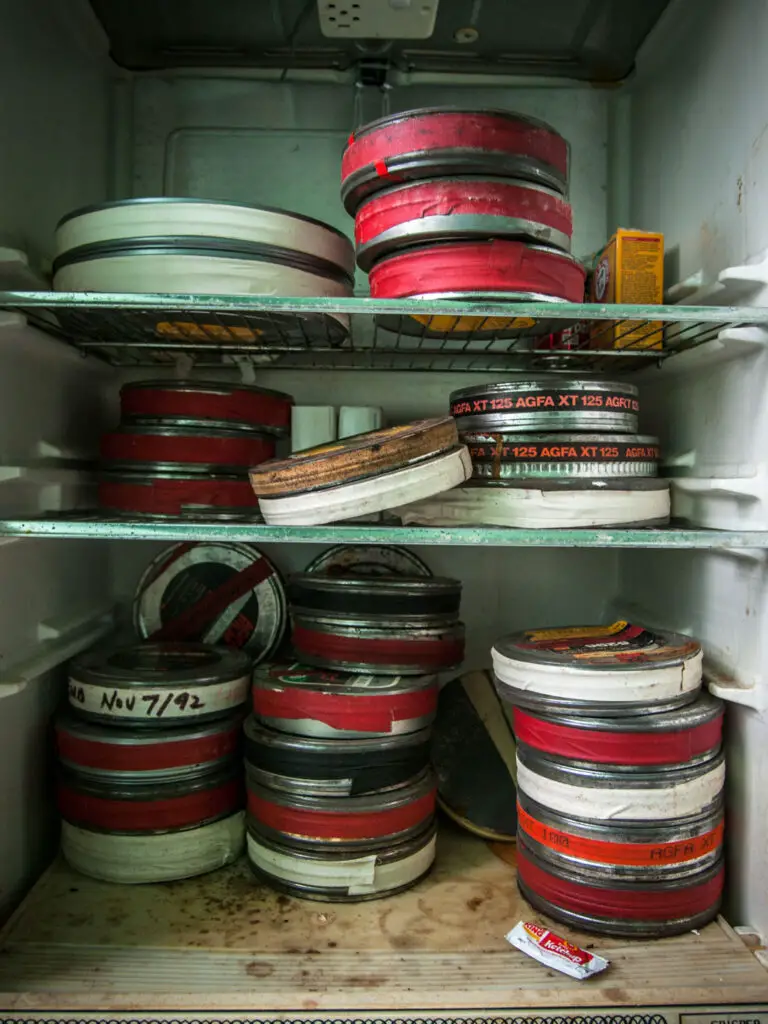 reels of film left behind in fridge in abandoned wengler school in pennsylvania