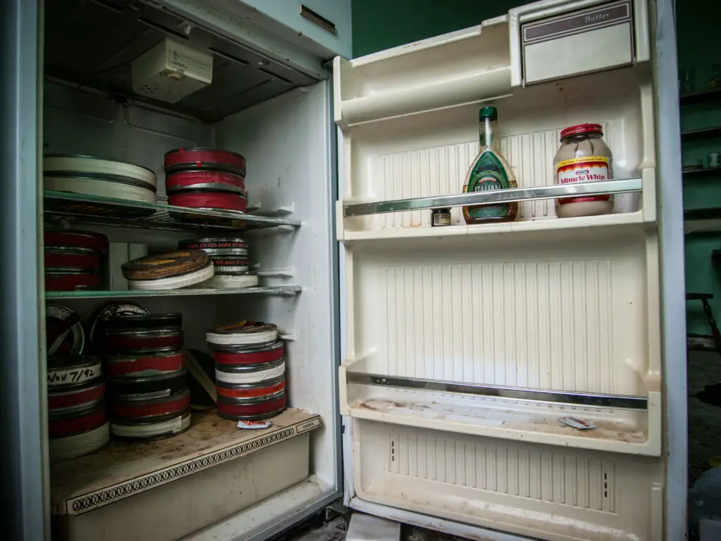 reels of film left behind in fridge in abandoned wengler school in pennsylvania